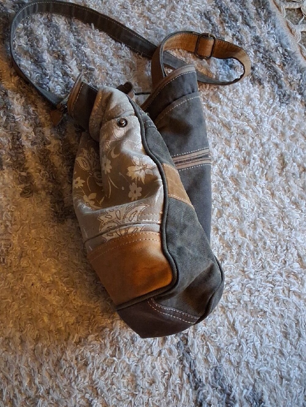 Myra Bag Canvas Leather Floral Crossbody Bag in Beige and Brown - Picture 16 of 16